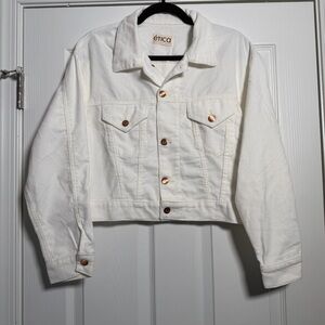 Etica Summer Spring Fall White Cropped Corduroy Denim Jacket with Copper Buttons